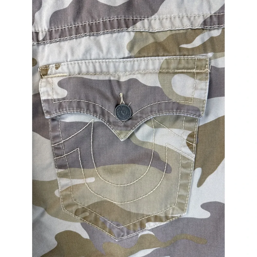 True Religion Ricky Pants Mens 42 Tan Camo Flap Straight Leg Military Preppy Hip